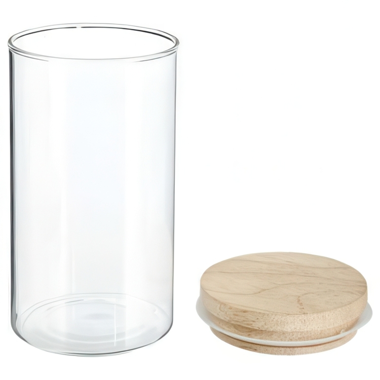 Glasburk för torrvaror, 1 L, HERMET ROUND Medium, Klar / Natur