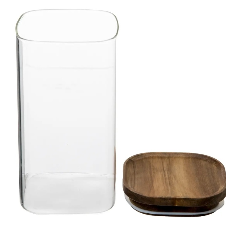 Glasburk för torrvaror, 1,3 L, HERMET ACACIA MEDIUM, Klar / Brun