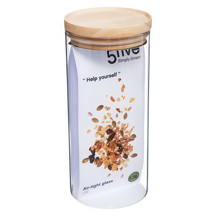 Glasburk för torrvaror, 1,3 L, HERMET ROUND Medium, Klar / Natur