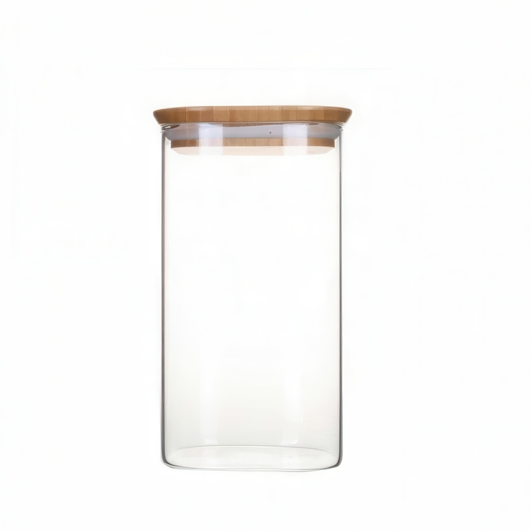 Glasburk för torrvaror, 1,4 L, PEBBLY SQUARE MEDIUM, Klar / Bambu