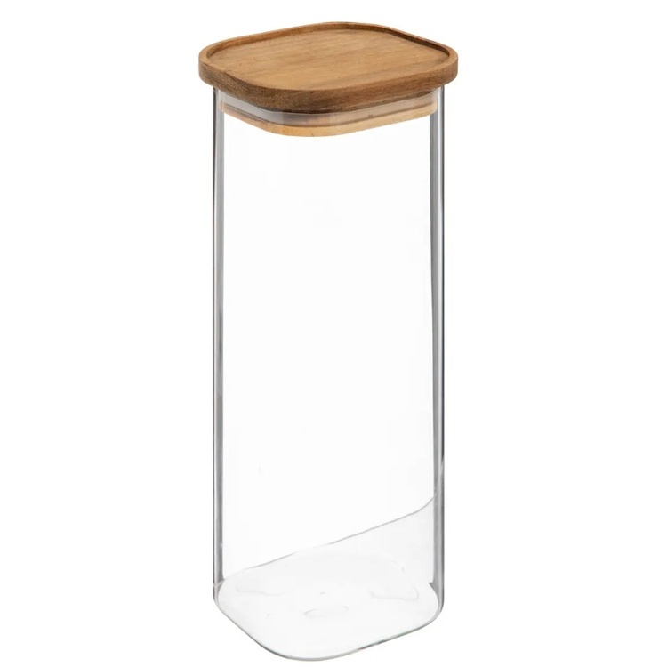 Glasburk för torrvaror, 2 L, HERMET ACACIA LARGE, Klar / Brun