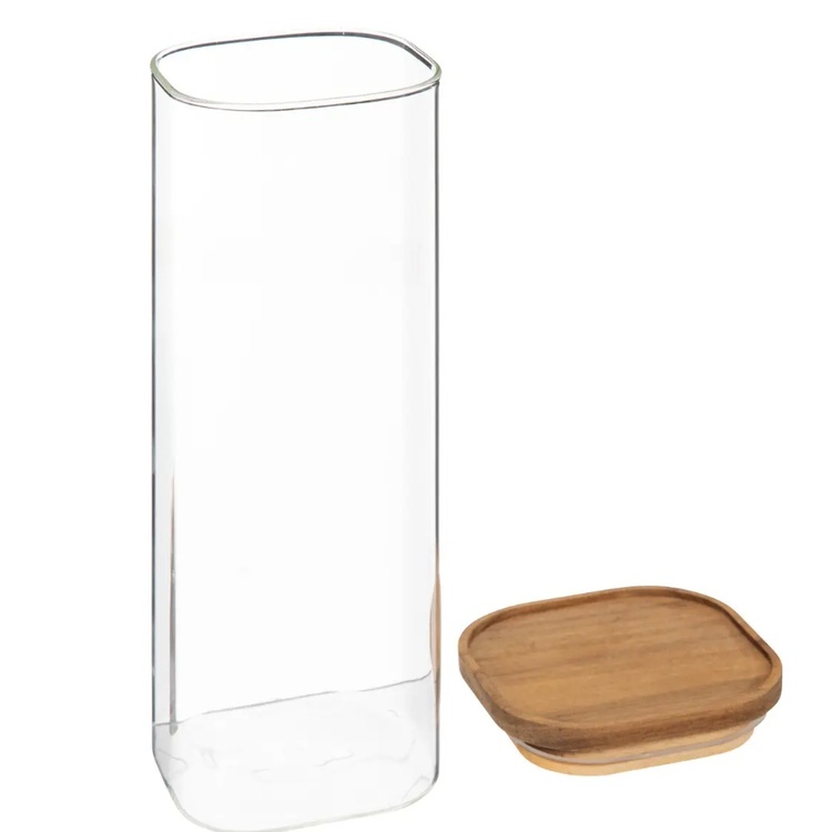 Glasburk för torrvaror, 2 L, HERMET ACACIA LARGE, Klar / Brun