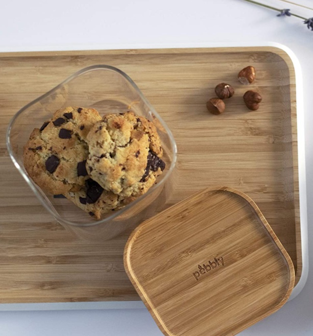 Glasburkar för torrvaror, 0,5 L, 3 st, PEBBLY SQUARE MINI, Klar / Bambu