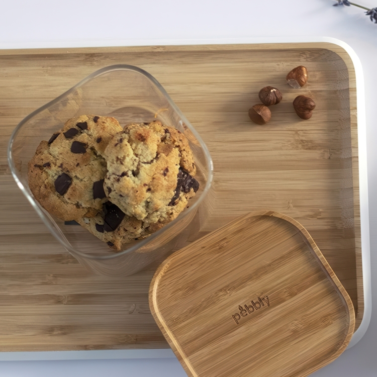 Glasburkar för torrvaror, 0,5 L, 3 st, PEBBLY SQUARE MINI, Klar / Bambu