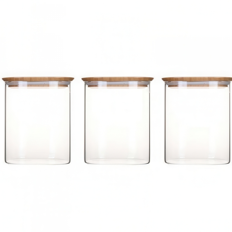 Glasburkar för torrvaror, 0,8 L, 3 st, PEBBLY SQUARE SMALL, Klar / Bambu