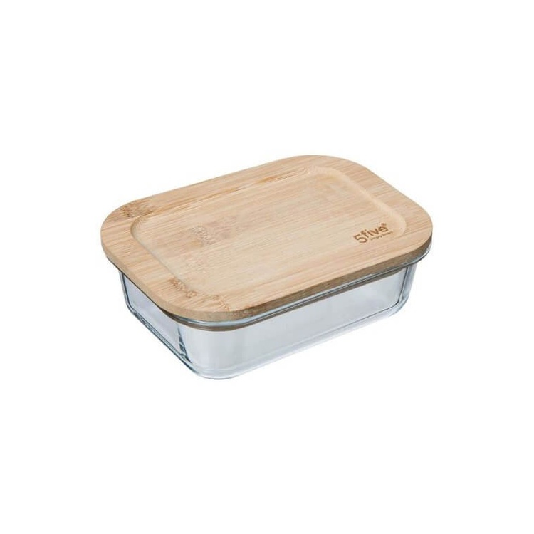 Glasmatlåda med Bambulock, 0,4 L, BOÎTE VERRE BAMBOU, 14,5 x 10,5 x H 5,5 cm, Klar / Natur