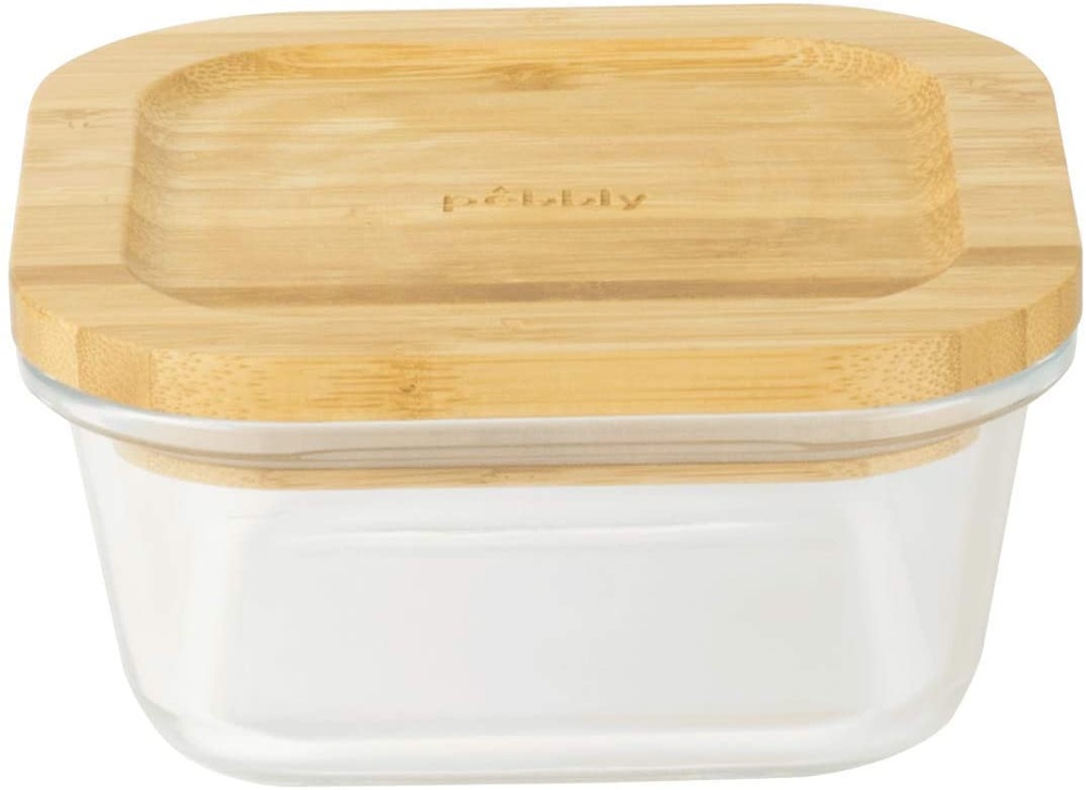 Glasmatlåda med Bambulock, 520ml, PEBBLY SQUARE COOK & STORE, 13 x13 x H 7 cm, Klar / Natur