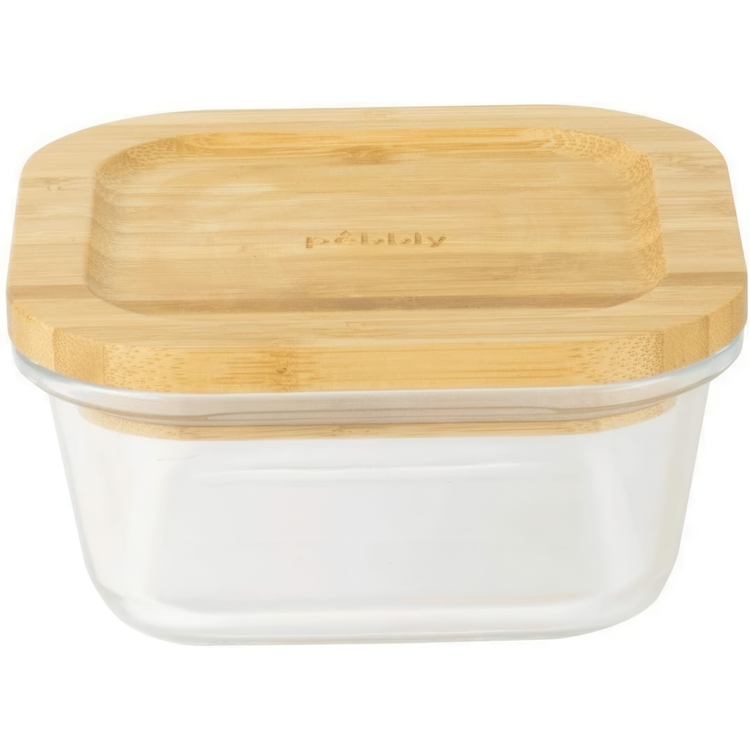 Glasmatlåda med Bambulock, 520ml, PEBBLY SQUARE COOK & STORE, 13 x13 x H 7 cm, Klar / Natur