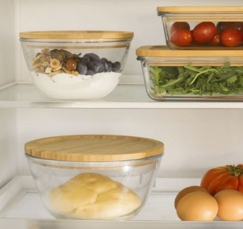 Glasskål med Bambulock, 1,6L, PEBBLY MEDIUM FOOD BOWL, Ã˜ 19 x H 11 cm, Klar / Natur