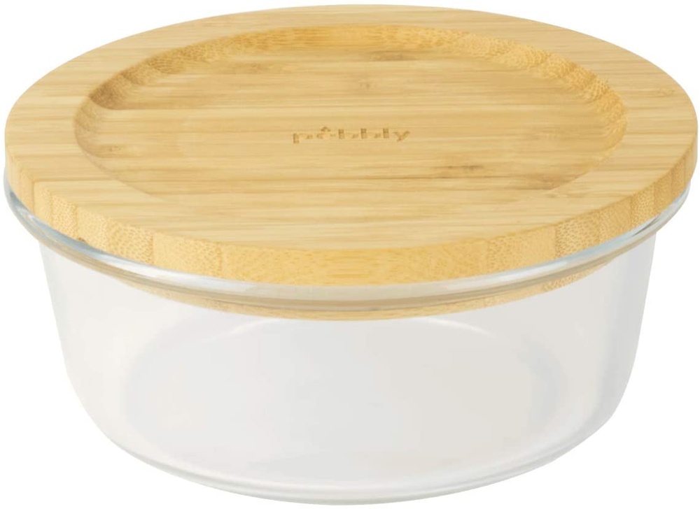 Glasskål med Bambulock, 620ml, PEBBLY MINI FOOD BOWL, Ã˜ 15 x H 7 cm, Klar / Natur