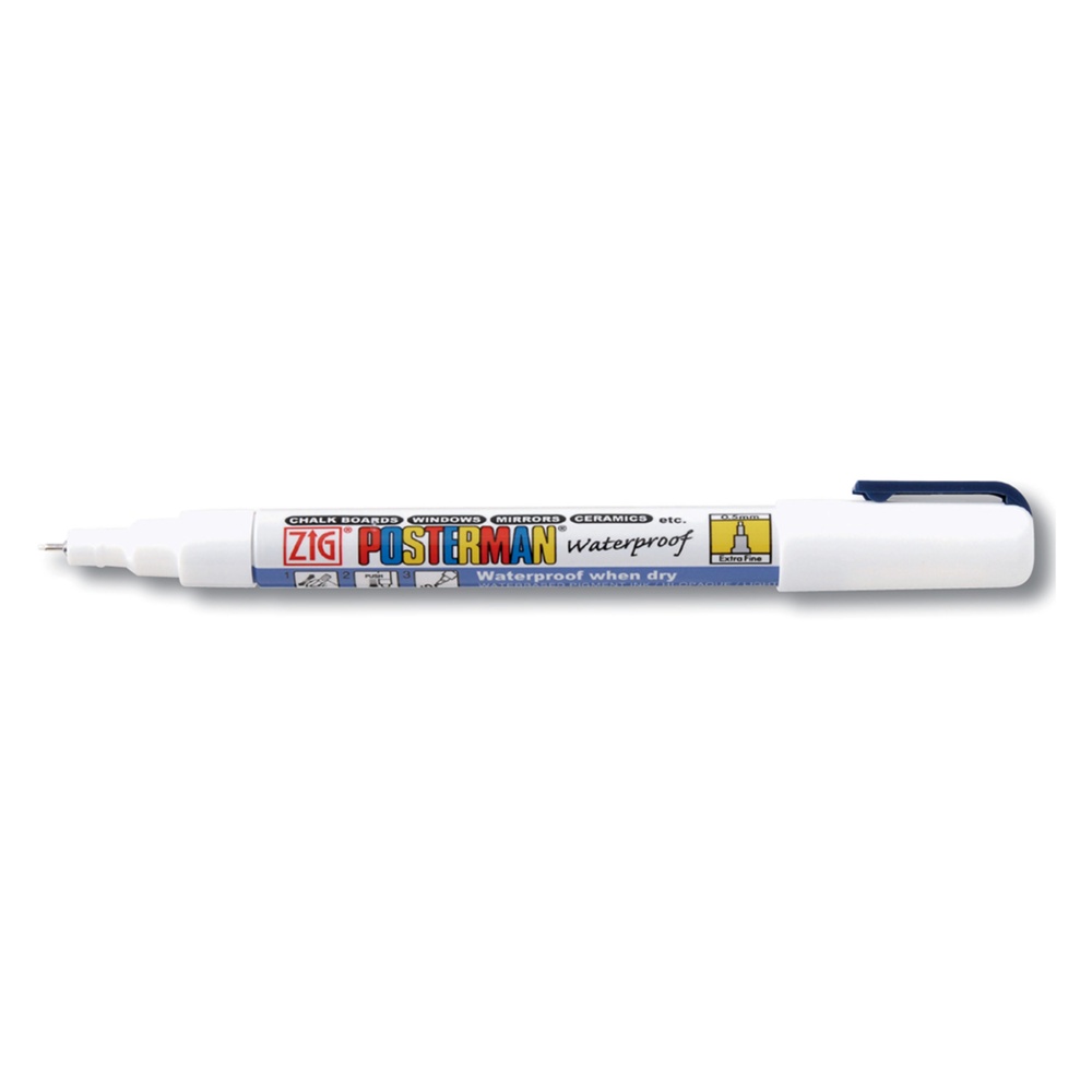 Griffelpenna, Kladdfri, ZIG POSTERMAN EXTRA FINE, 0,5 mm, Vit skrift