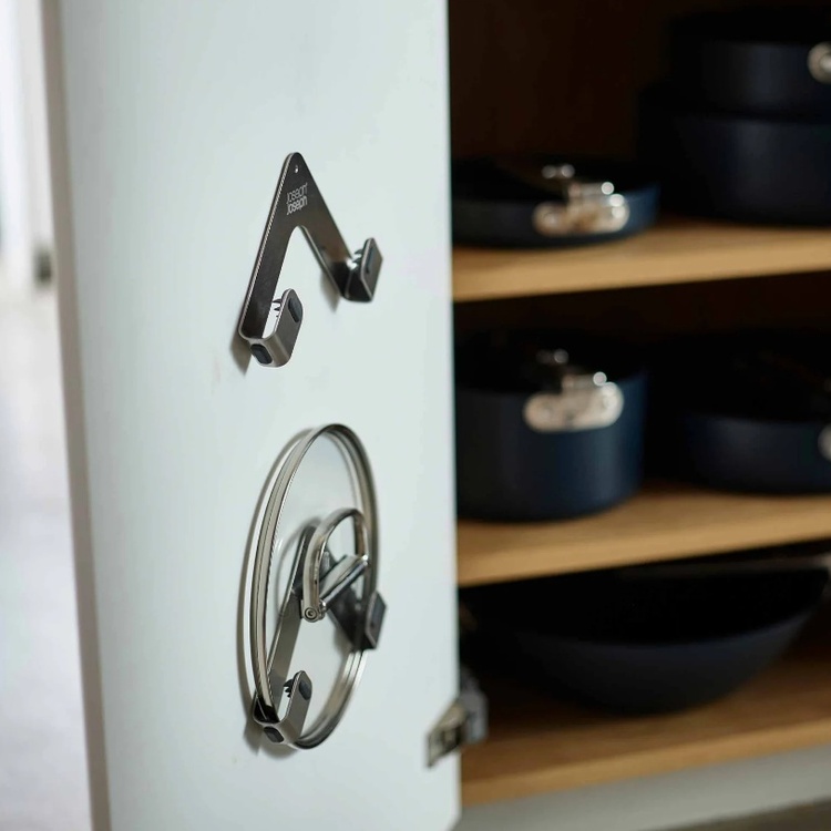 Grytlocksförvaring, Självhäftande, 2 st, SPACE PAN LID HOLDERS, Joseph Joseph, Rostfritt stål