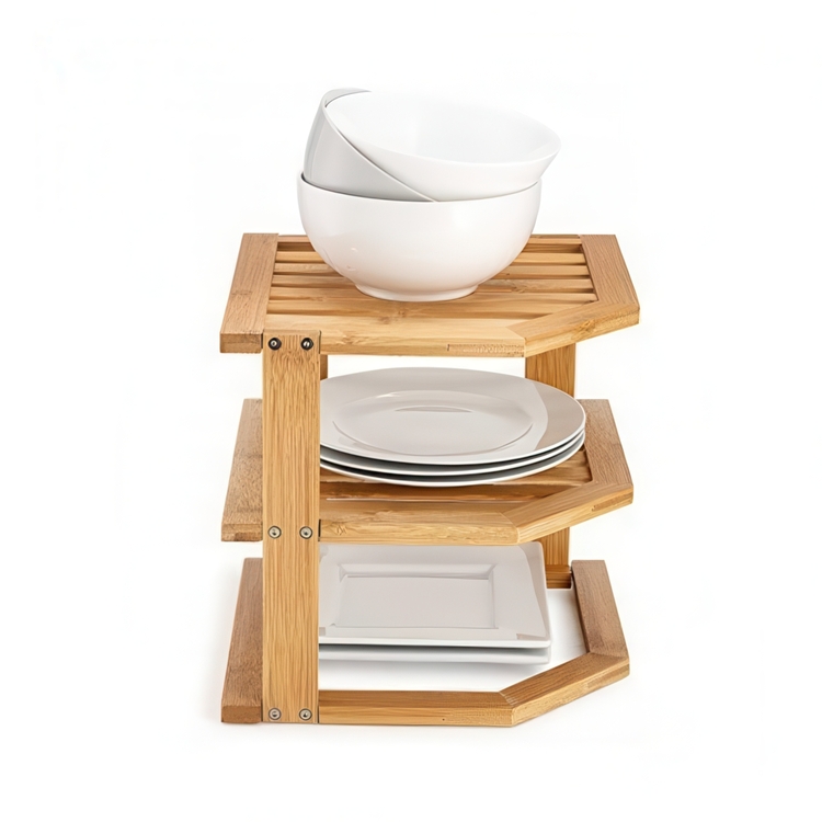 Hylla för hörn i bambu, BAMBOO ANGLE SHELF, 25,5 x 25,5 x H 23 cm, Natur