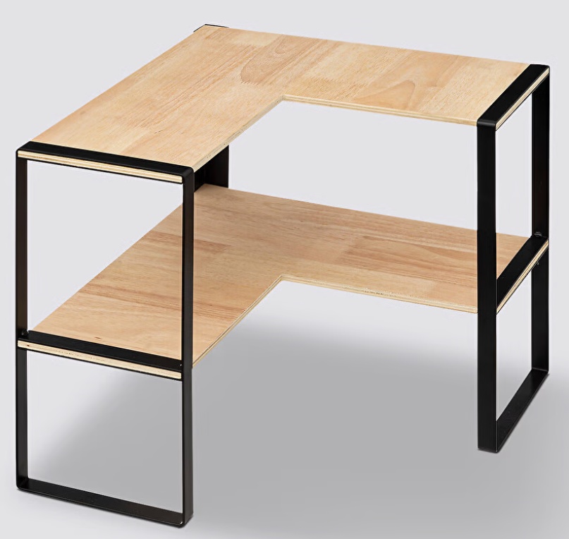 Hylla för hörn, 2-plan, BLACK & WOOD CORNER RACK, 40 x 40 x H 35 cm, Natur / Svart