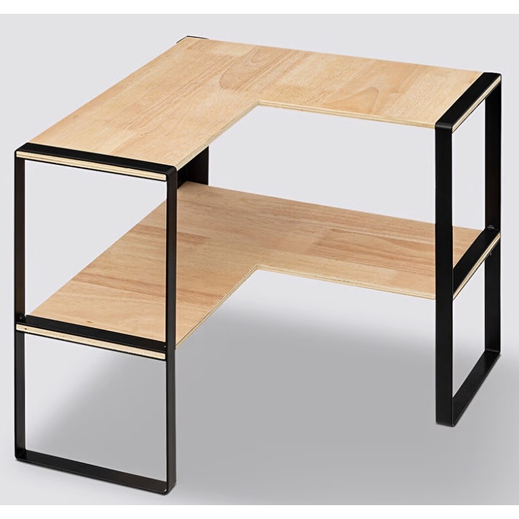 Hylla för hörn, 2-plan, BLACK & WOOD CORNER RACK, 40 x 40 x H 35 cm, Natur / Svart