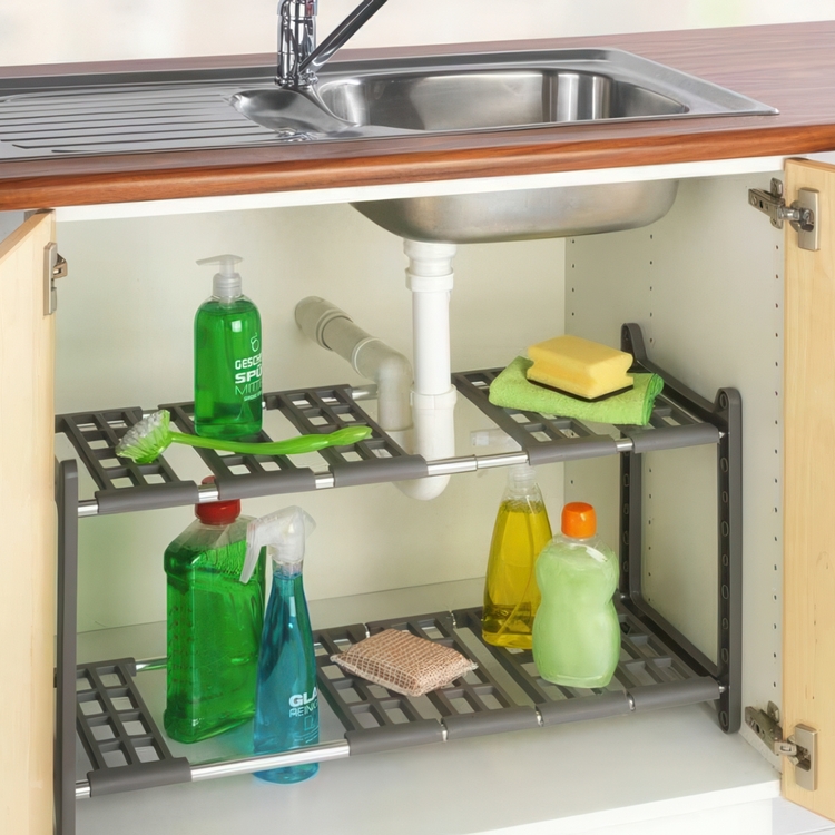 Hylla för under diskbänken, Justerbar, ADJUSTABLE UNDER SINK SHELF, 45 - 80 cm, Grå