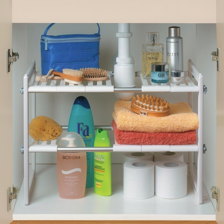 Hylla för under handfatet / diskbänken, UNDER SINK SHELF, 41 till 70 cm, Ljusgrå