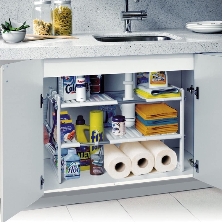 Hylla för under handfatet / diskbänken, UNDER SINK SHELF, 41 till 70 cm, Ljusgrå