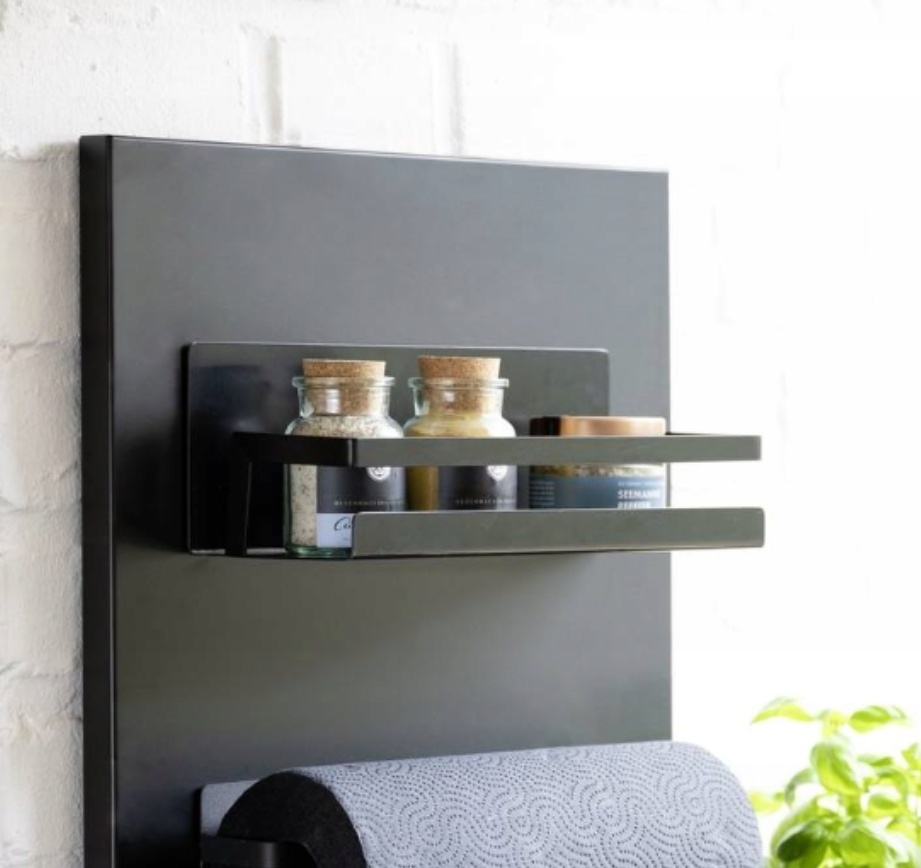 Hylla i metall, Magnetiskt / Självhäftande , SPICE SHELF, 30 x 11 x H 12 cm, Svart