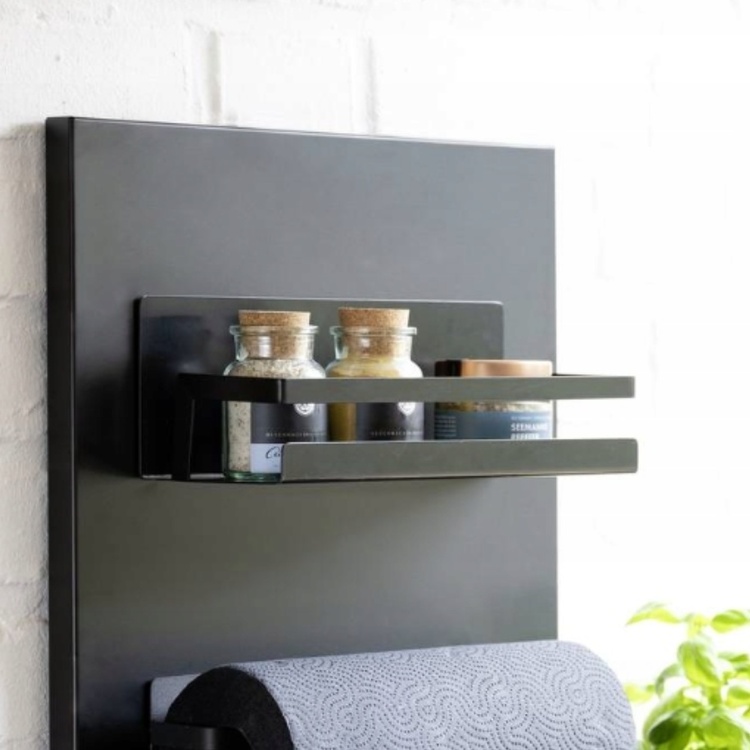 Hylla i metall, Magnetiskt / Självhäftande , SPICE SHELF, 30 x 11 x H 12 cm, Svart