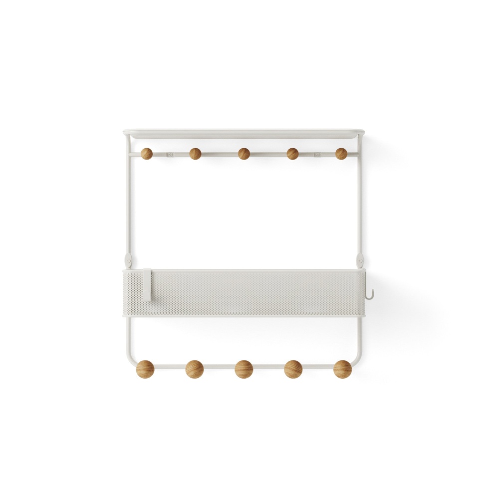 Hylla med 10 krokar, ESTIQUE, Umbra, 32 x 10 x H 31 cm, Vit / Natur