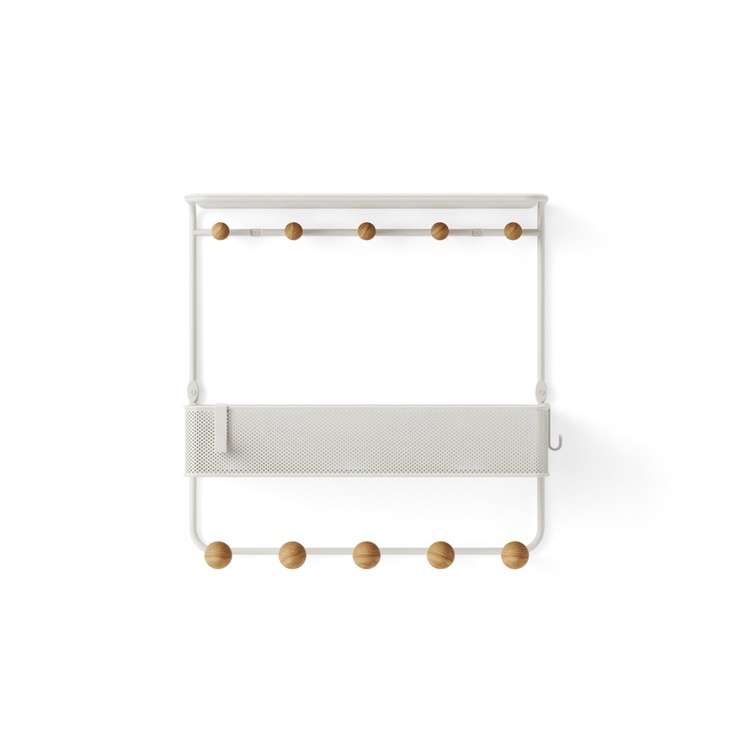 Hylla med 10 krokar, ESTIQUE, Umbra, 32 x 10 x H 31 cm, Vit / Natur