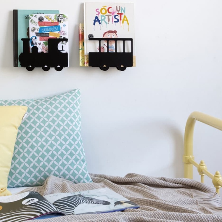 Hyllor för böcker, Lok med vagn. BLACK TRAIN BOOK SHELF, Svart