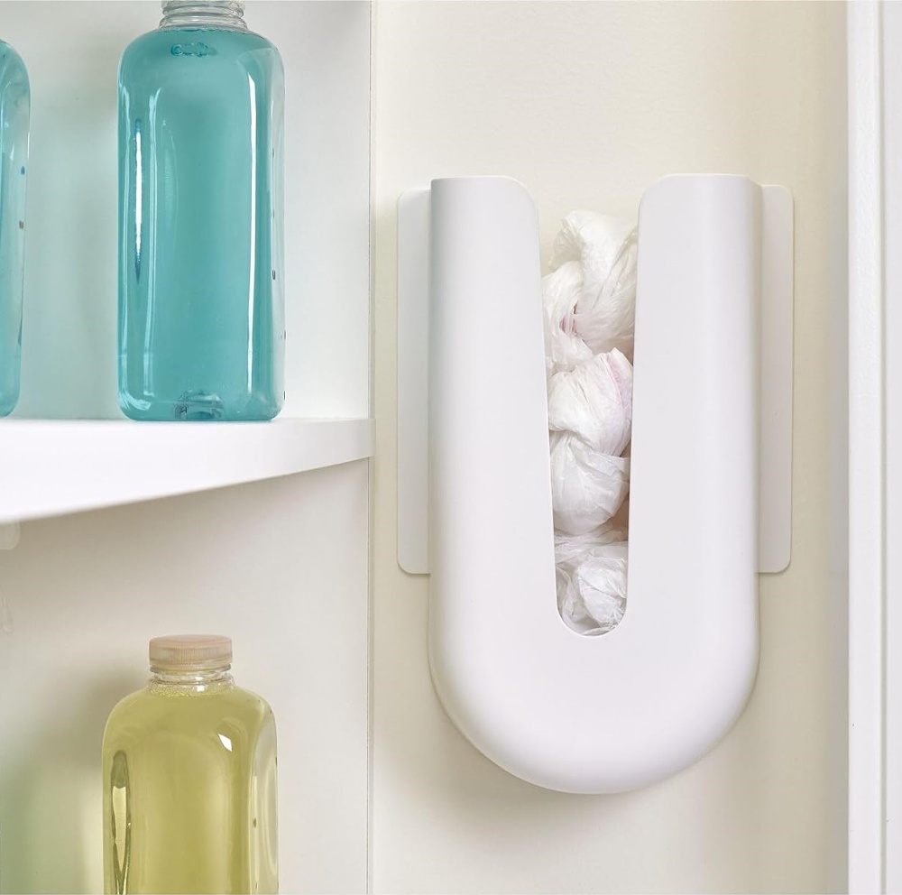 Hållare för plastpåsar, Självhäftande, ID RPET BAG DISPENSER, 21,3 x 10,2 x H 31,7 cm, Vit
