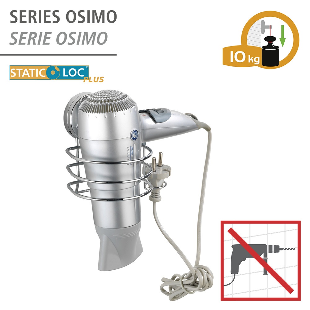 Hållare för hårtork, Självhäftande, OSIMO STATIC-LOC, Silver