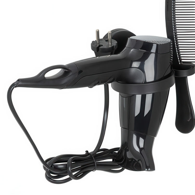 Hållare för hårtork, Självhäftande, PAVIA STATIC-LOC, Svart