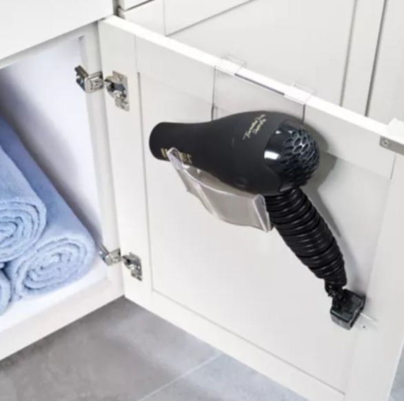 Hållare för hårtork, Över skåpdörr, THE HOME EDIT HANHING HAIR TOOL, Klar / Grå
