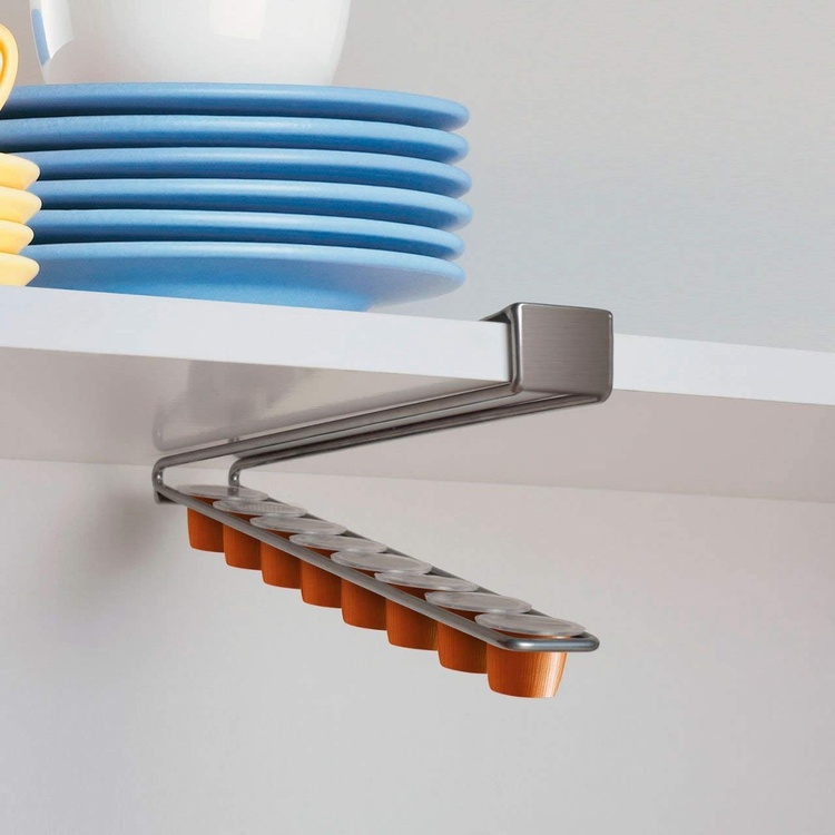 Hållare för Kaffekapslar, Under hylla, SLIDING RACK, 28 x 4 x 8 cm, Silver