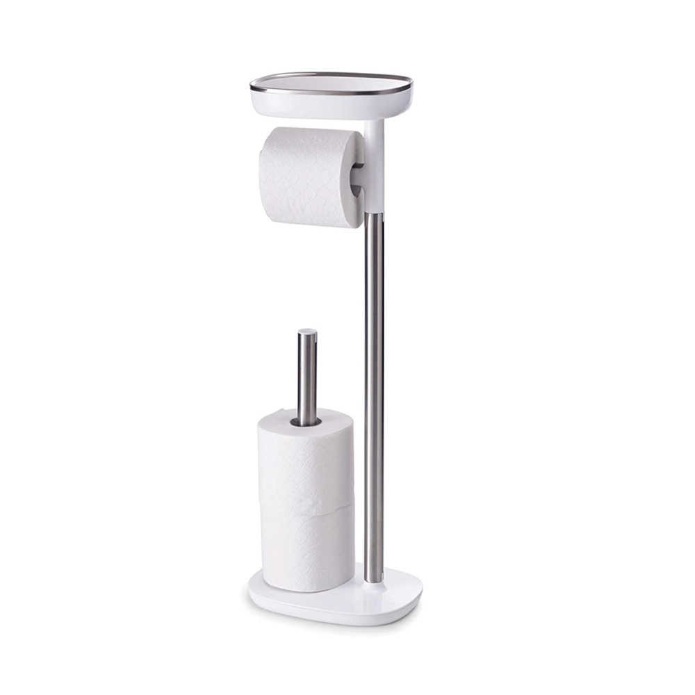 Hållare för toalettpapper, med hylla, EASY STORE, H68 cm, Joseph Joseph, Vit / Silver