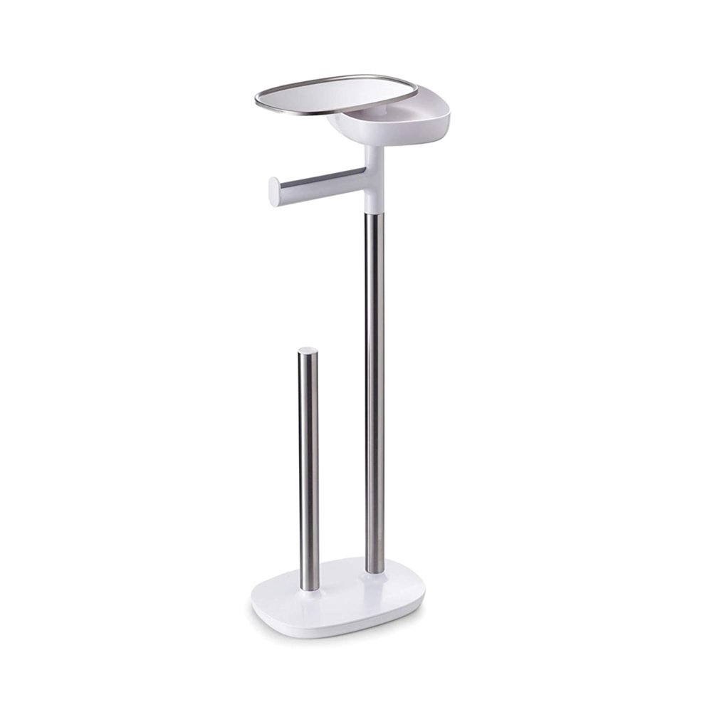 Hållare för toalettpapper, med hylla, EASY STORE, H68 cm, Joseph Joseph, Vit / Silver