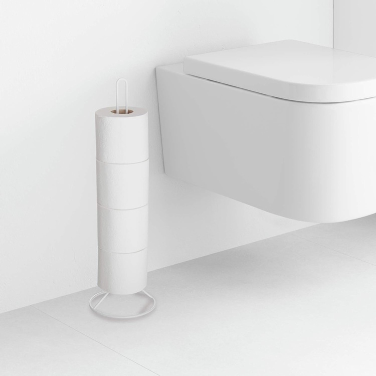 Hållare i metall för toalettpappersrullar, ROLLOS, Ø 15 x H 50 cm, Vit