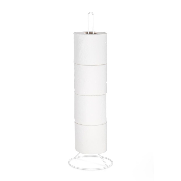 Hållare i metall för toalettpappersrullar, ROLLOS, Ø 15 x H 50 cm, Vit