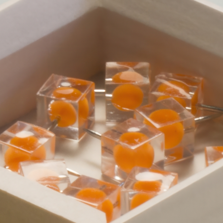 Häftstift / Kartnålar, 100 st, PUSH PINS DOT, Klar / Orange