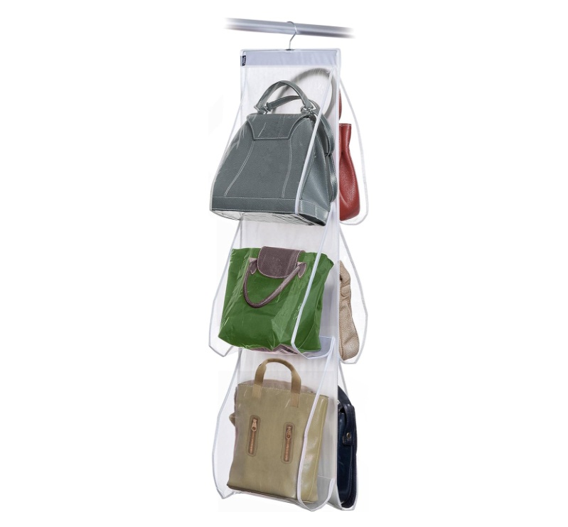 Hängande förvaring för väskor PORTA BORSE, 6 stora fack, 36 x H 120 cm, Klar
