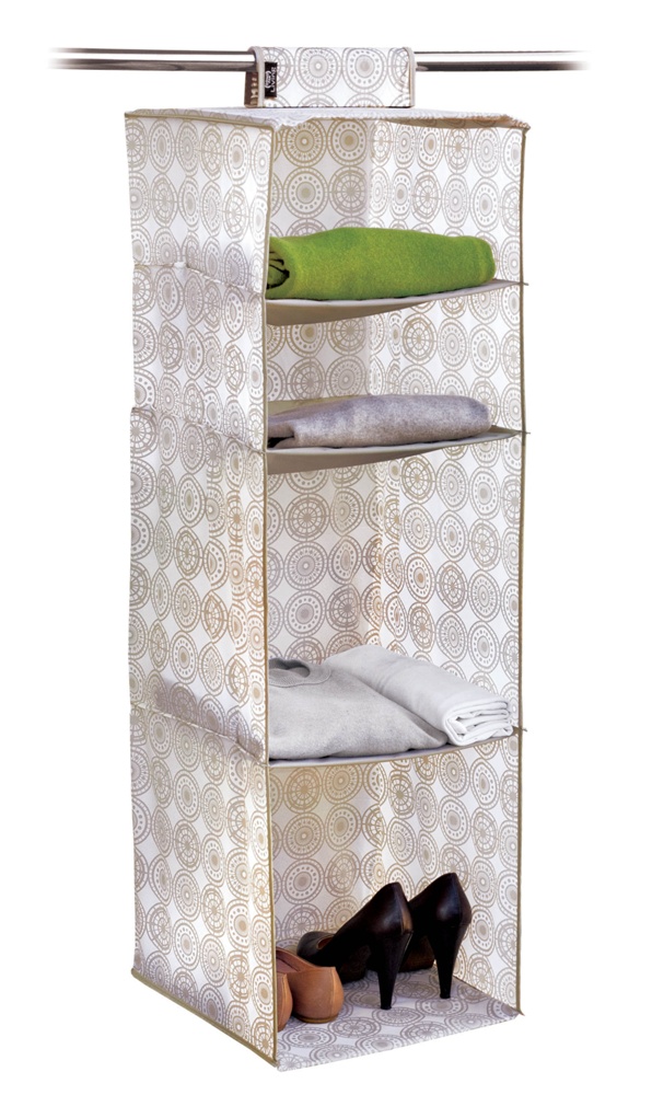 Hängande garderob med 4 hyllor, ELLA SAND, 33 x 33 x H 103 cm, Vit / Beige