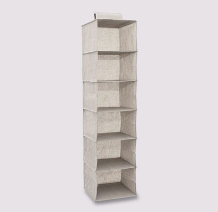 Hängande garderob med 6 hyllor, ORGA HANGING ORGANISER, 30 x 30 x H 120 cm, Beige-grå