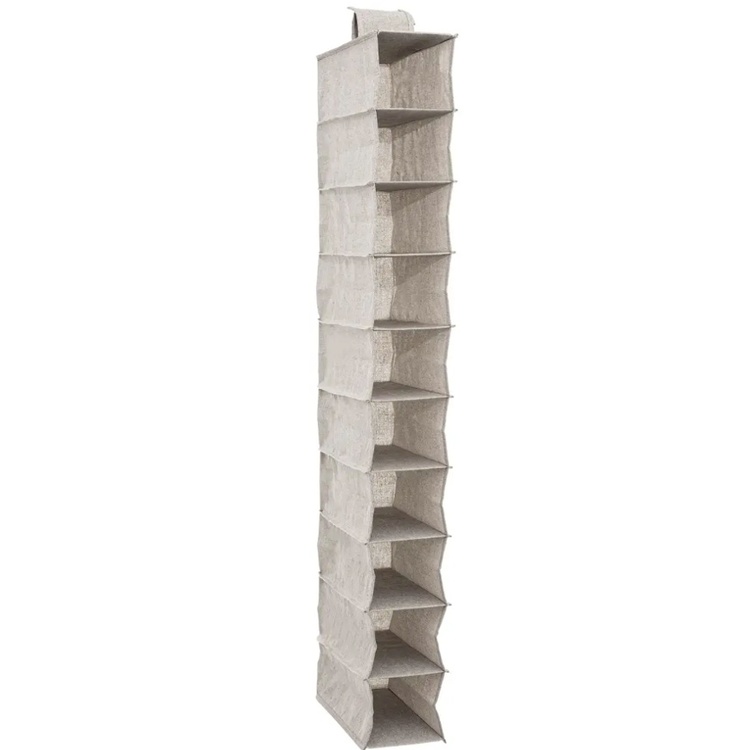 Hängande garderob. Smal, 10 hyllor, ORGA SHOE ORGANISER, 15 x 30 x H 120 cm, Beige-grå