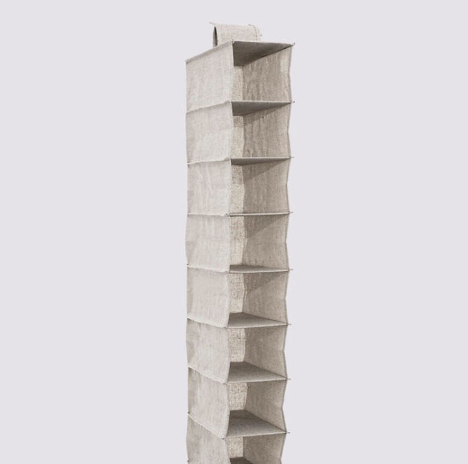 Hängande garderob. Smal, 10 hyllor, ORGA SHOE ORGANISER, 15 x 30 x H 120 cm, Beige-grå