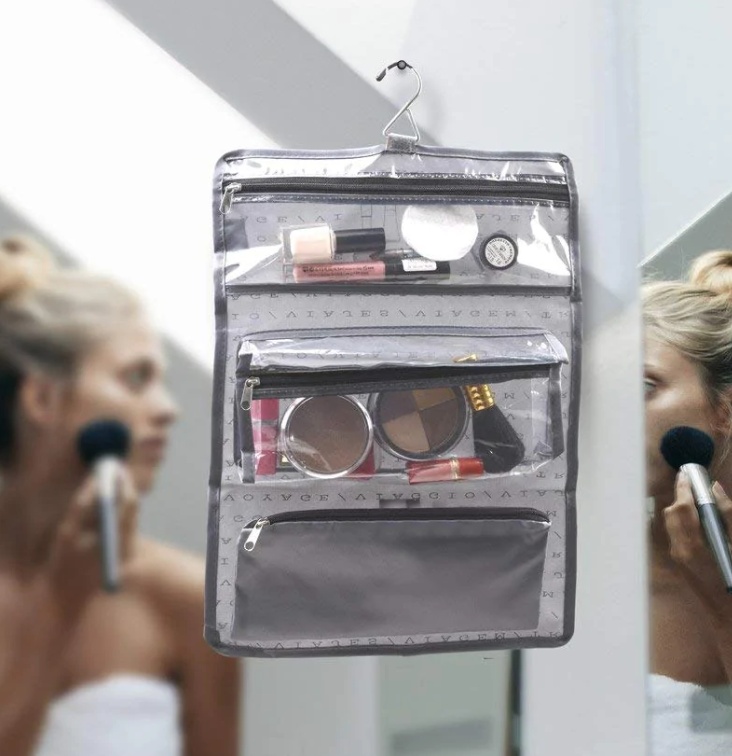Hängande liten necessär, lätt, TRAVEL - SACCHETTO BEAUTY, 27 x H 39 cm, Grå