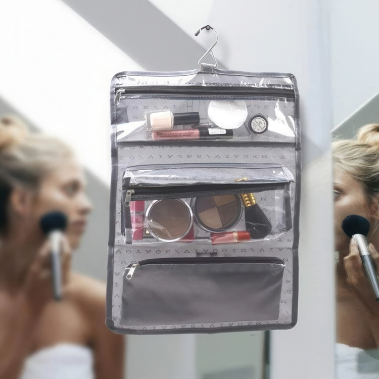Hängande liten necessär, lätt, TRAVEL - SACCHETTO BEAUTY, 27 x H 39 cm, Grå