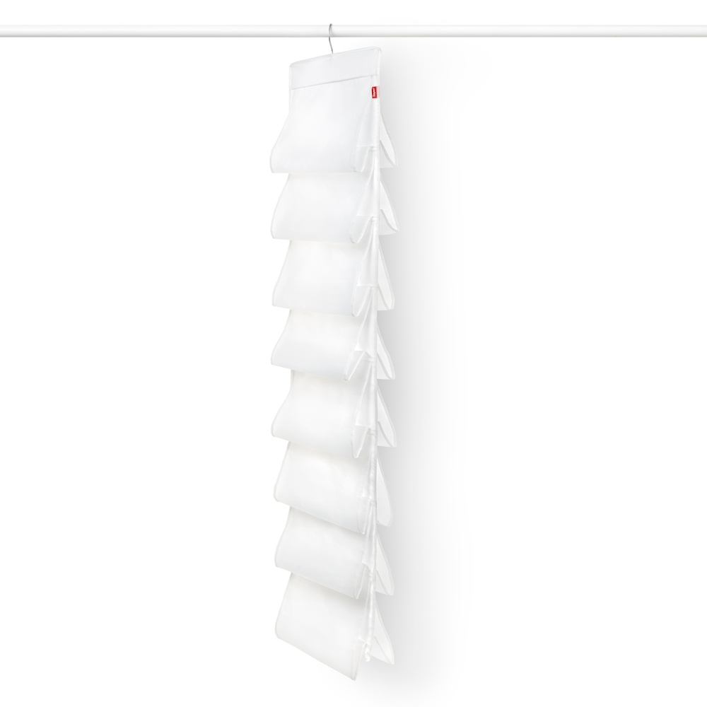Hängande Skoförvaring, 16 fack, MILKY WHITE, 33 x H 131 cm, Transparent
