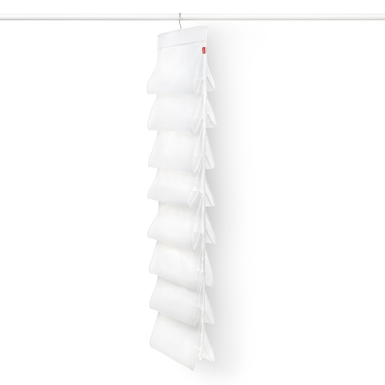 Hängande Skoförvaring, 16 fack, MILKY WHITE, 33 x H 131 cm, Transparent