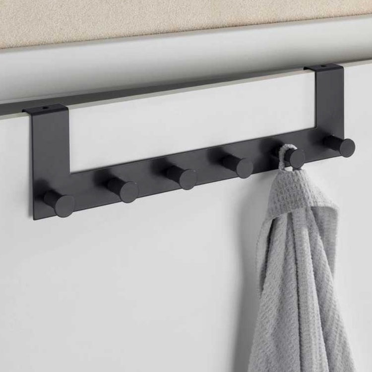 Hängare för tunna dörrar, 6 krokar, CELANO, 2 cm, Metall, Svart