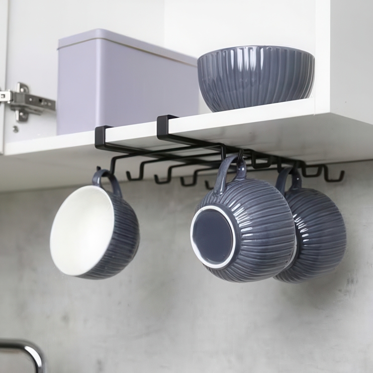 Hängare, under hylla, med 10 krokar för koppar, LARGE TASSENHALTER, Sv
