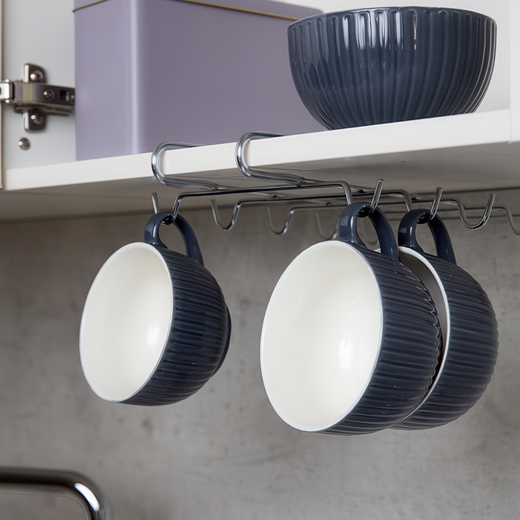 Hängare, under hylla, med 10 krokar för koppar, LARGE TASSENHALTER