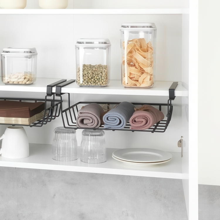 Hängkorg för hylla, PREMIUM UNDER SHELF BASKET, 34 x 25 x H 13 cm, Svart